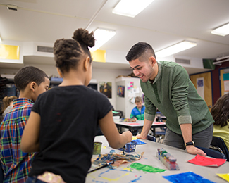 student teaching children art