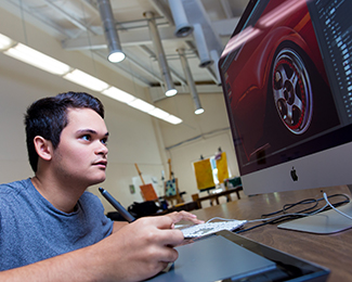 Student in front of a computer