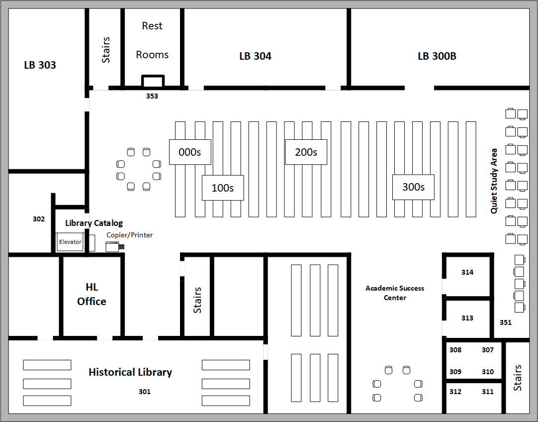 Map of 3rd floor of Hartzler Library
