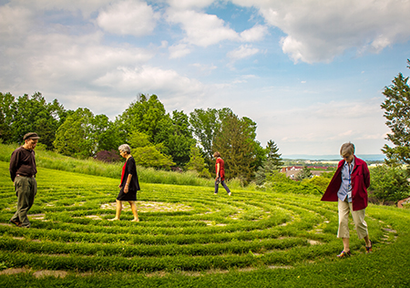 people walking labyrinth
