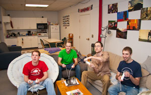 Students playing a video game in hillside