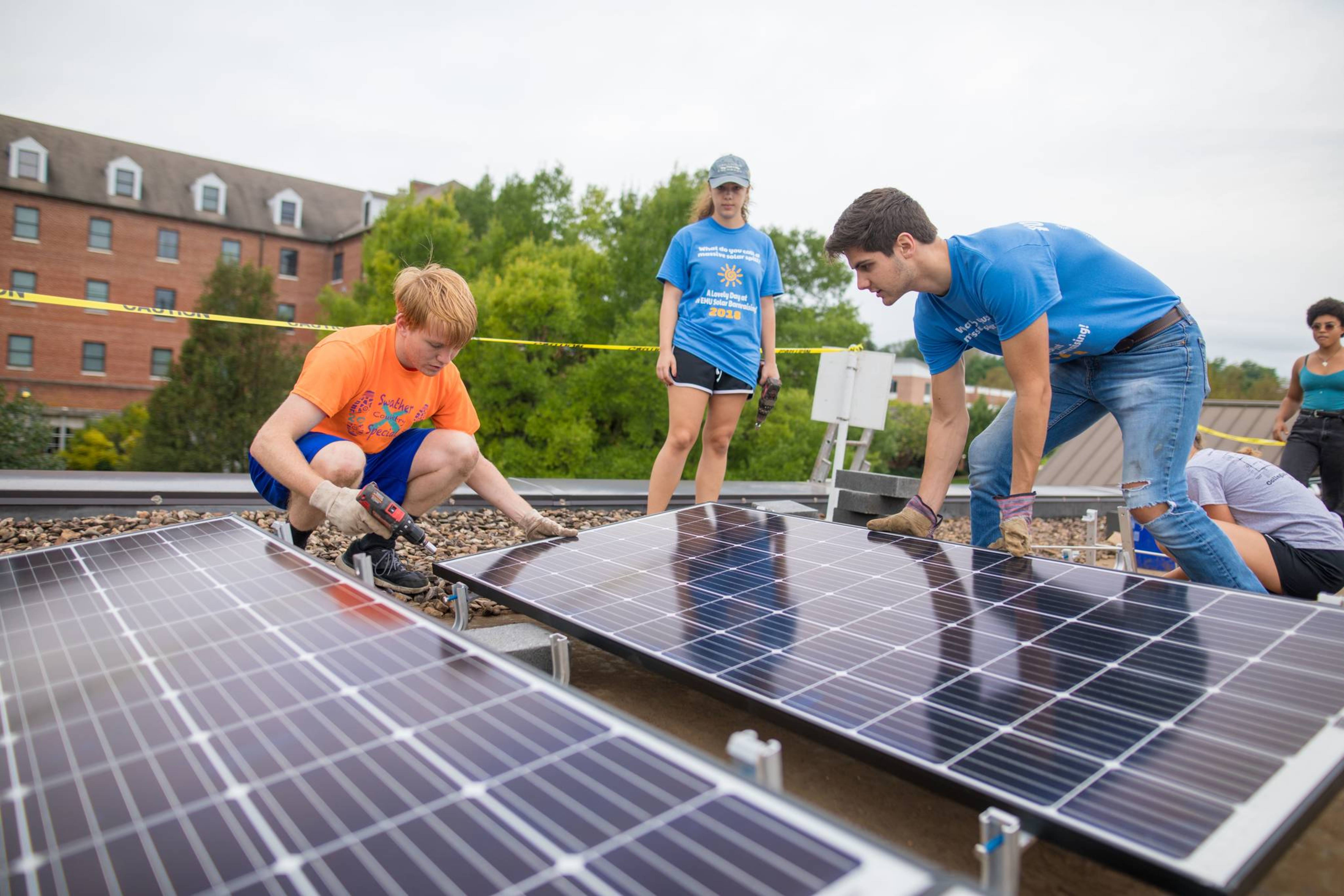 Solar Installation Project Students installing solar panals on University Commons